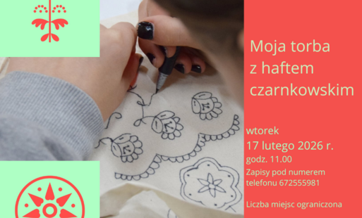 Plakat na ferie- Torba z haftem czarnkowskim